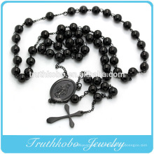 Joyería plateada negra del grano del rosario del acero inoxidable con el colgante cruzado